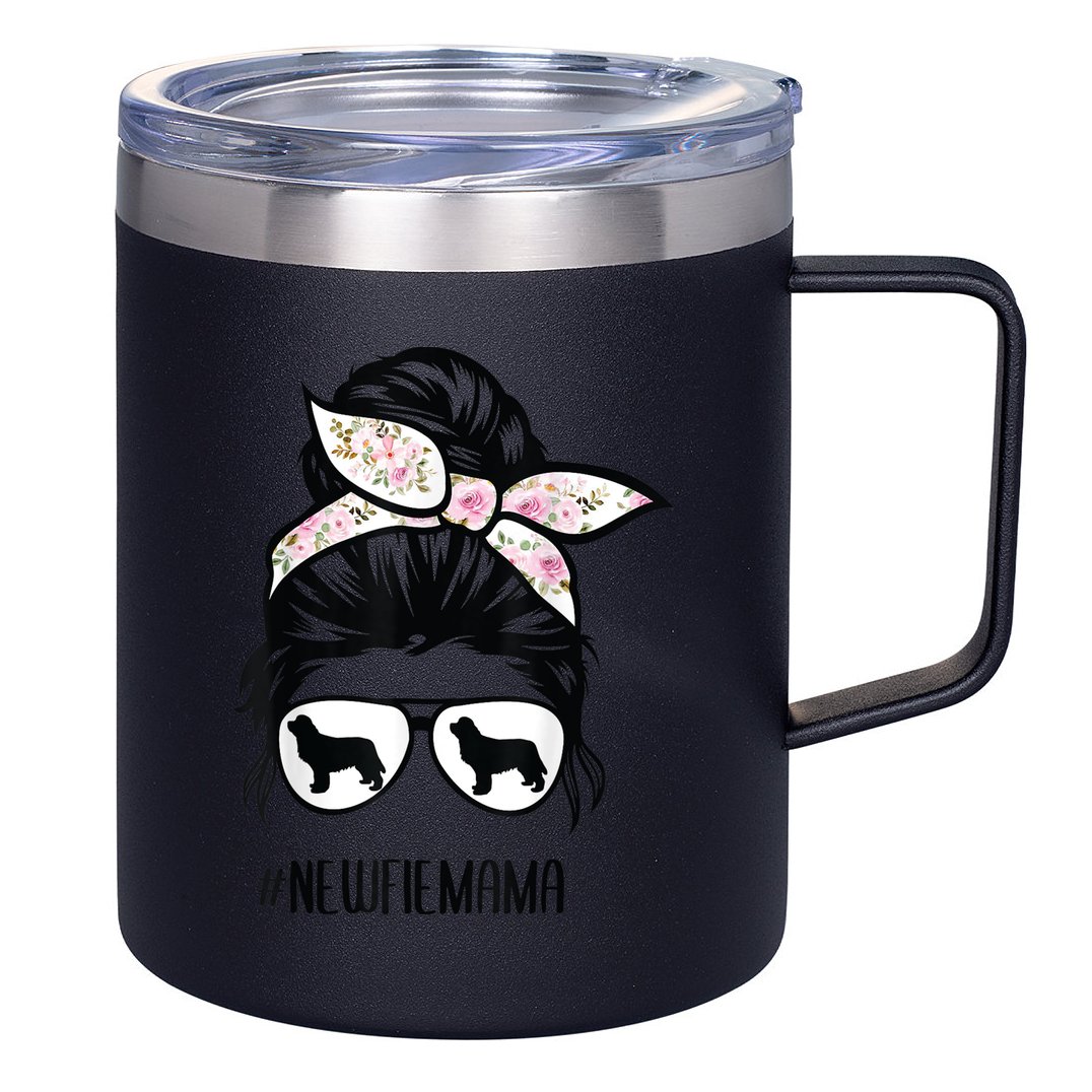 Newfie Mom Dog Messy Bun Hair Glasses Newfoundland Dog Mom 12oz Stainless Steel Coffee Mug