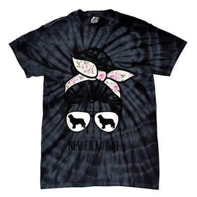 Newfie Mom Dog Messy Bun Hair Glasses Newfoundland Dog Mom Tie-Dye T-Shirt