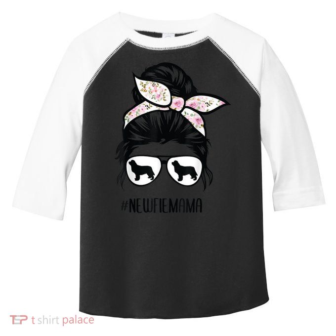 Newfie Mom Dog Messy Bun Hair Glasses Newfoundland Dog Mom Toddler Fine Jersey T-Shirt