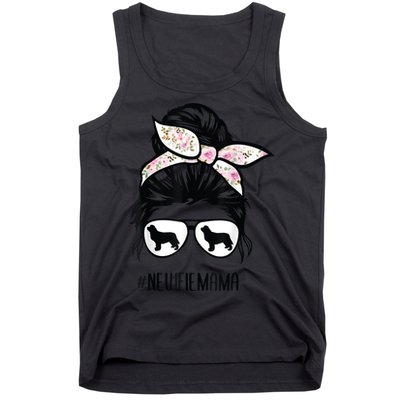 Newfie Mom Dog Messy Bun Hair Glasses Newfoundland Dog Mom Tank Top