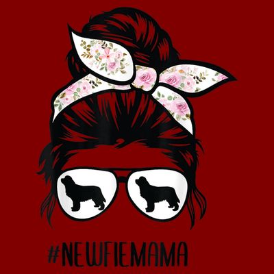 Newfie Mom Dog Messy Bun Hair Glasses Newfoundland Dog Mom T-Shirt