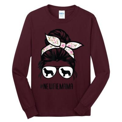 Newfie Mom Dog Messy Bun Hair Glasses Newfoundland Dog Mom Tall Long Sleeve T-Shirt