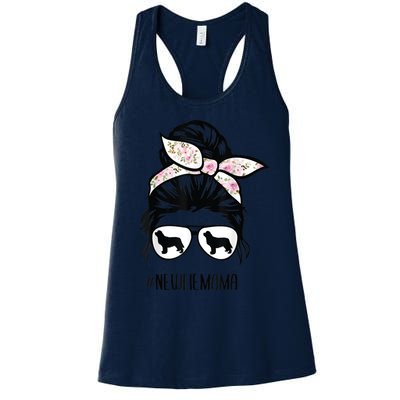 Newfie Mom Dog Messy Bun Hair Glasses Newfoundland Dog Mom Women's Racerback Tank