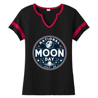 National Moon Day Great Gift Ladies Halftime Notch Neck Tee