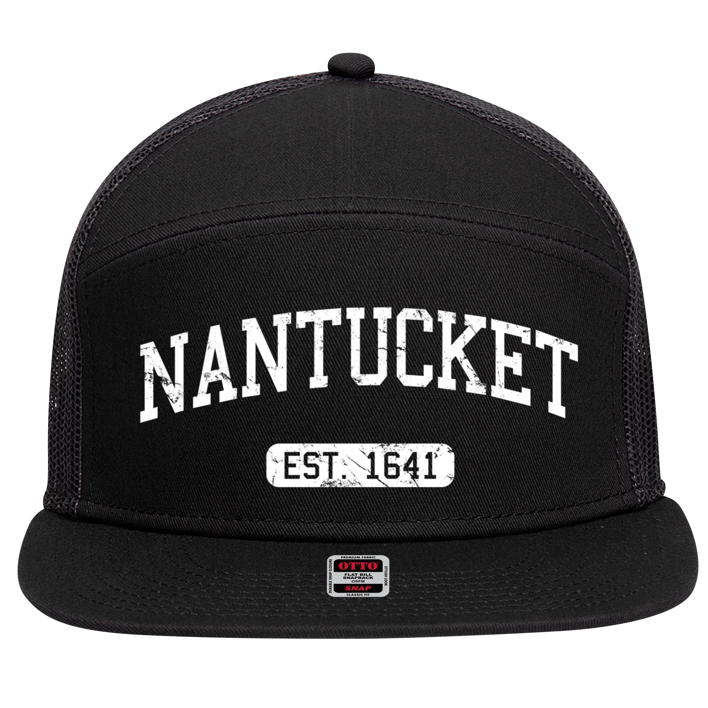 Nantucket Massachusetts Est 1641 Gift 7 Panel Mesh Trucker Snapback Hat