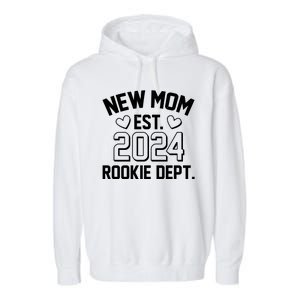 New Mom Est 2024 Rookie Department Garment-Dyed Fleece Hoodie