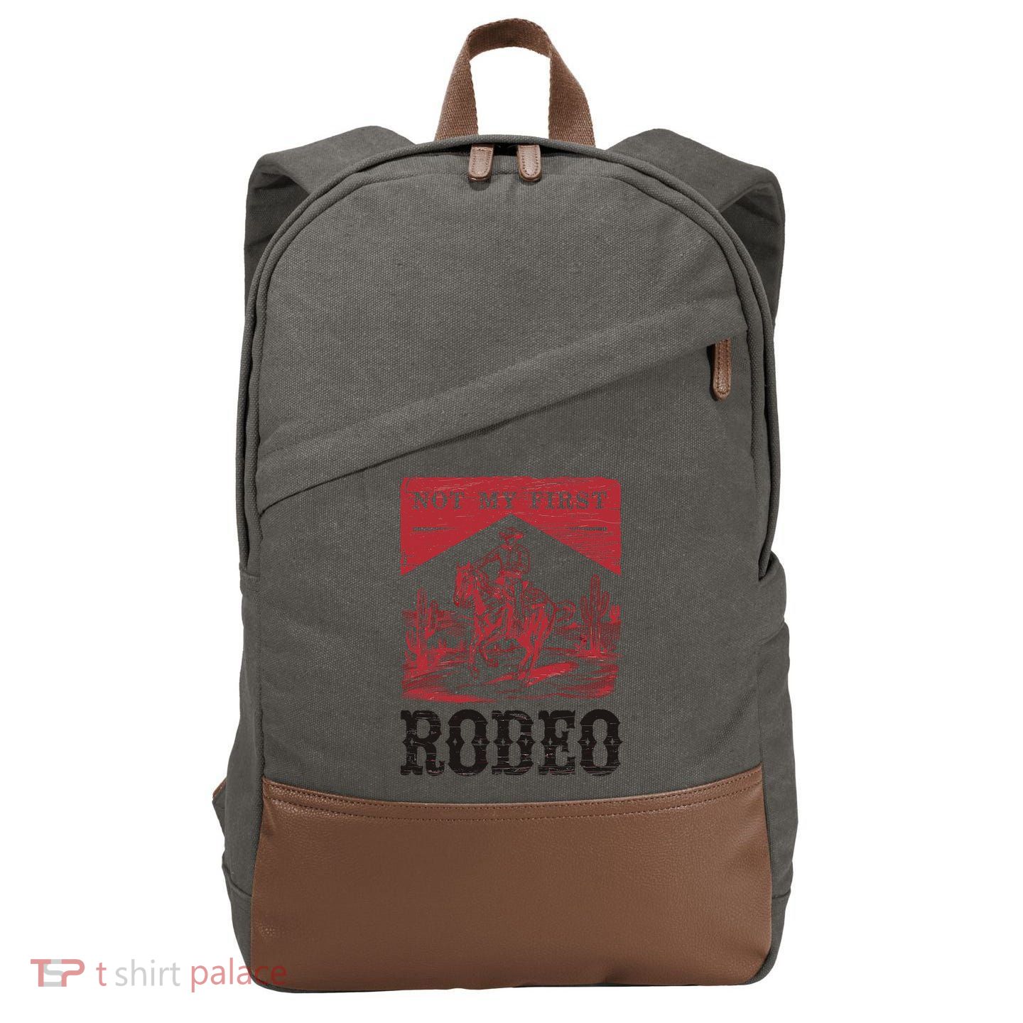 Not My First Rodeo, Vintage Bronc Riding Cowboy Rodeo Cotton Canvas Backpack
