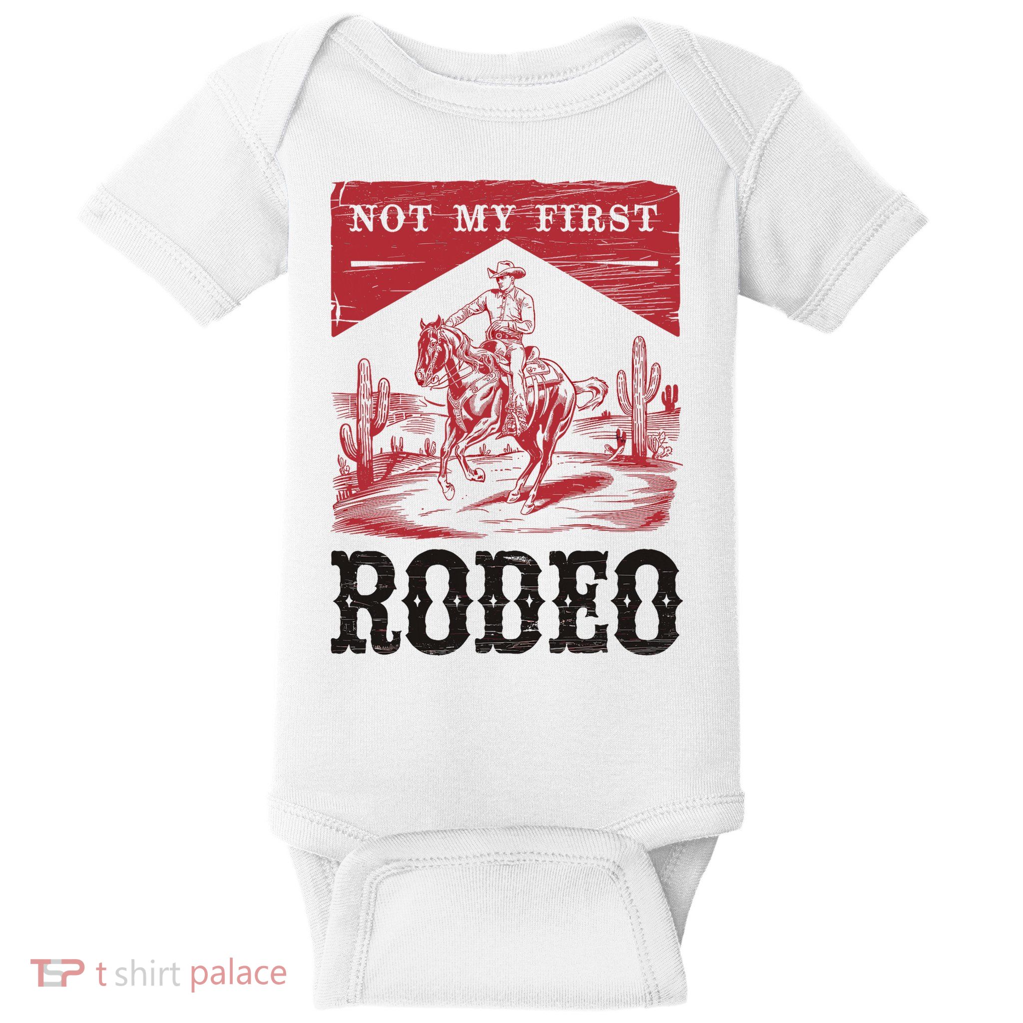 Not My First Rodeo, Vintage Bronc Riding Cowboy Rodeo Baby Bodysuit