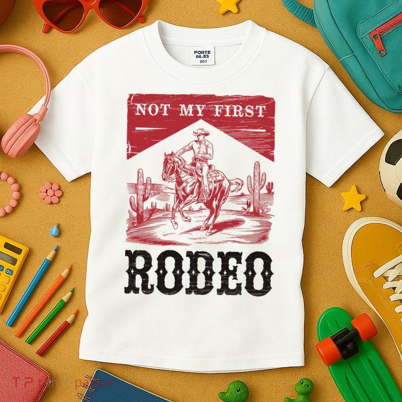 Not My First Rodeo, Vintage Bronc Riding Cowboy Rodeo Kids T-Shirt