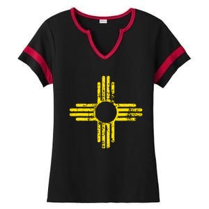 New Mexico Flag Distressed Yellow Zia Sun Alone Ladies Halftime Notch Neck Tee