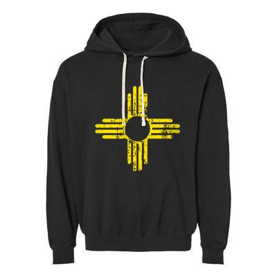 New Mexico Flag Distressed Yellow Zia Sun Alone Garment-Dyed Fleece Hoodie