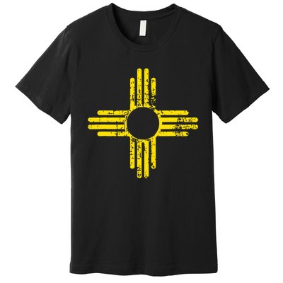 New Mexico Flag Distressed Yellow Zia Sun Alone Premium T-Shirt