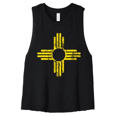 New Mexico Flag Distressed Yellow Zia Sun Alone Women's Racerback Cropped Tank