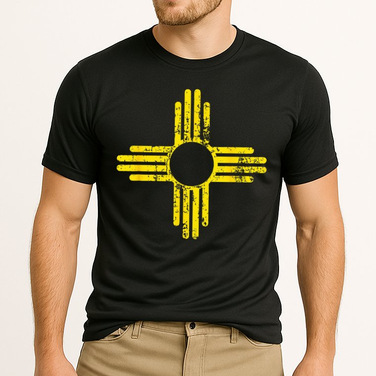 New Mexico Flag Distressed Yellow Zia Sun Alone Cooling Performance Crew T-Shirt