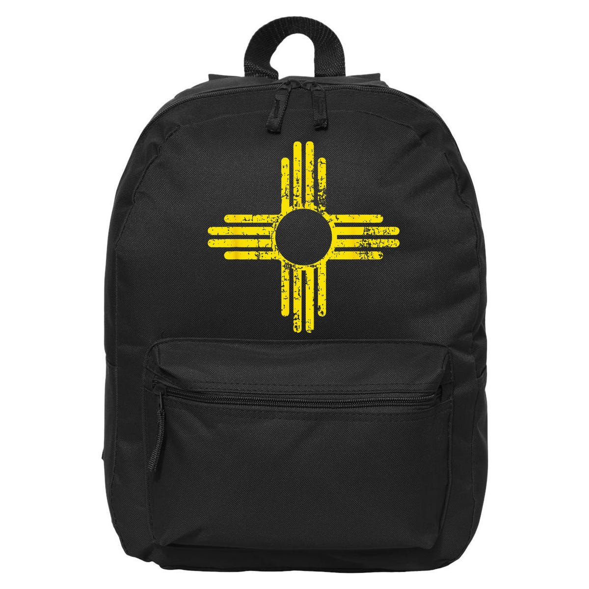 New Mexico Flag Distressed Yellow Zia Sun Alone 16 in Basic Backpack