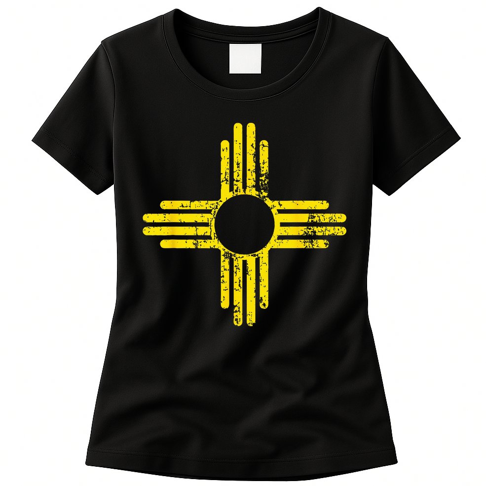 New Mexico Flag Distressed Yellow Zia Sun Alone Womens T-Shirt
