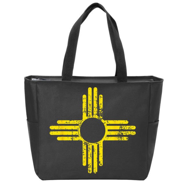 New Mexico Flag Distressed Yellow Zia Sun Alone Zip Tote Bag