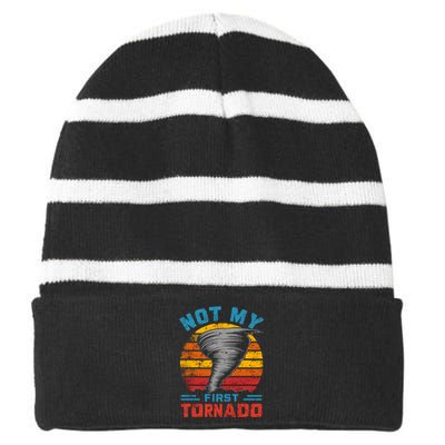 Not My First Tornado Funny Storm Twister Hurricane Weather Striped Beanie with Solid Band