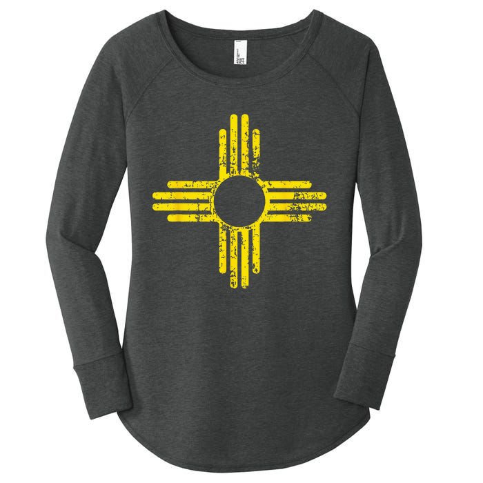 New Mexico Flag Distressed Yellow Zia Sun Alone Women's Perfect Tri Tunic Long Sleeve Shirt