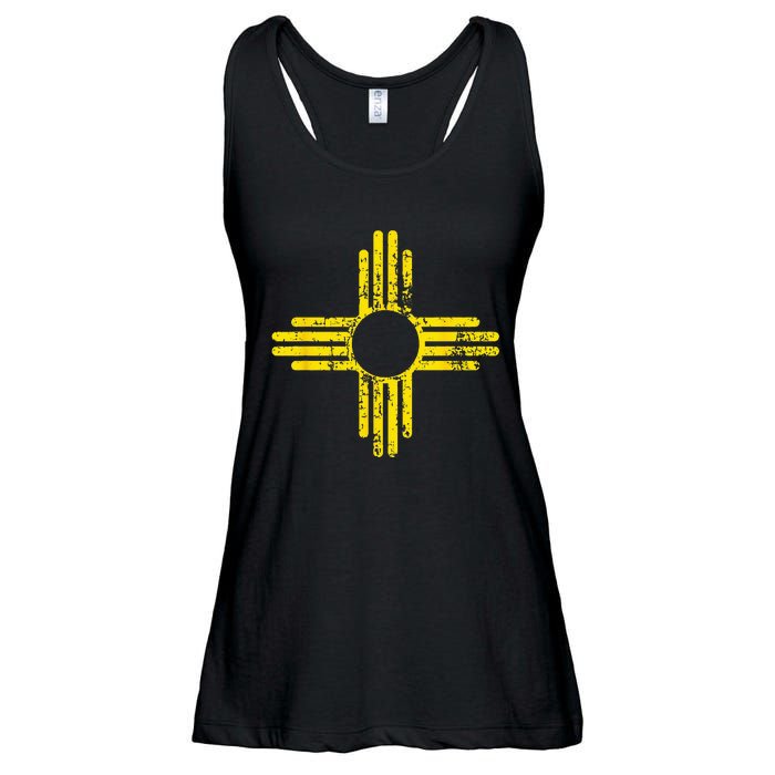 New Mexico Flag Distressed Yellow Zia Sun Alone Ladies Essential Flowy Tank