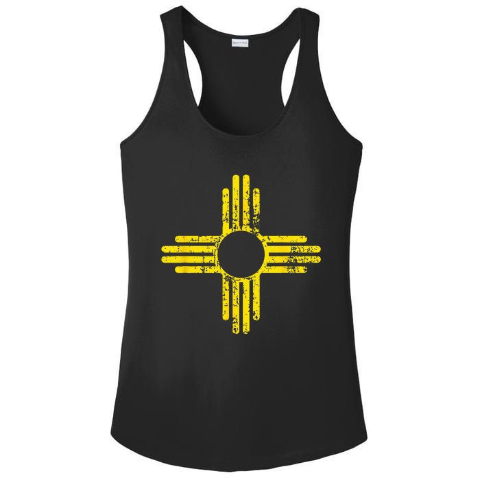 New Mexico Flag Distressed Yellow Zia Sun Alone Ladies PosiCharge Competitor Racerback Tank