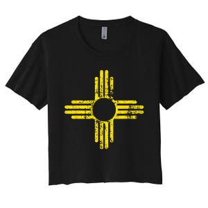 New Mexico Flag Distressed Yellow Zia Sun Alone Women's Crop Top Tee