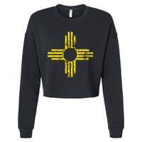 New Mexico Flag Distressed Yellow Zia Sun Alone Cropped Pullover Crew