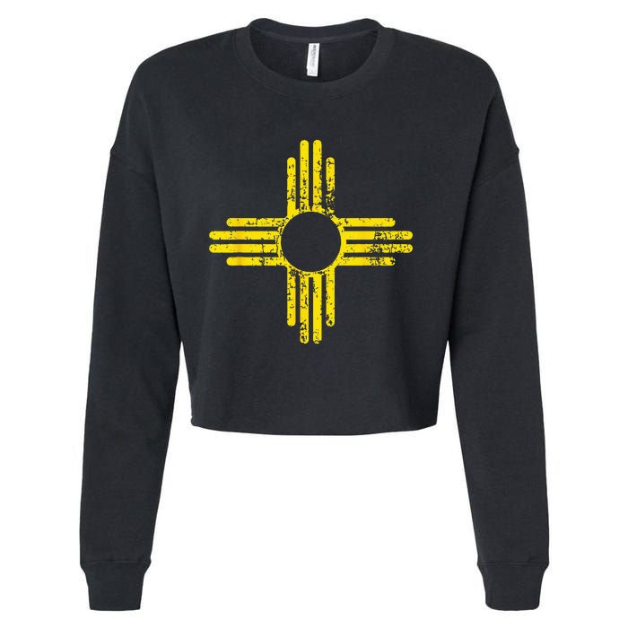 New Mexico Flag Distressed Yellow Zia Sun Alone Cropped Pullover Crew