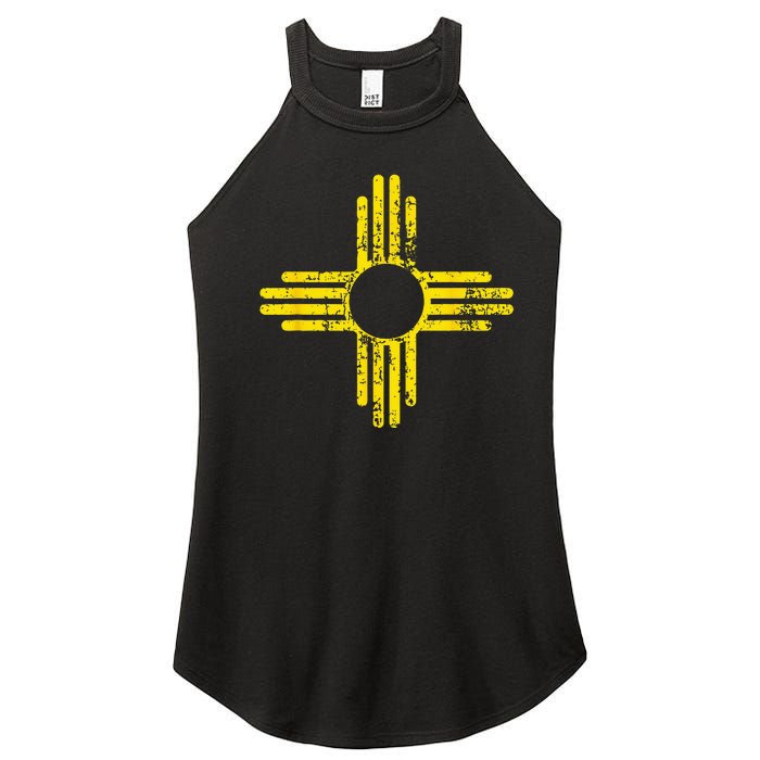 New Mexico Flag Distressed Yellow Zia Sun Alone Women's Perfect Tri Rocker Tank