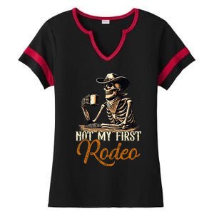 Not My First Rodeo Skull Skeleton Cowboy Western Rodeo Texas Ladies Halftime Notch Neck Tee