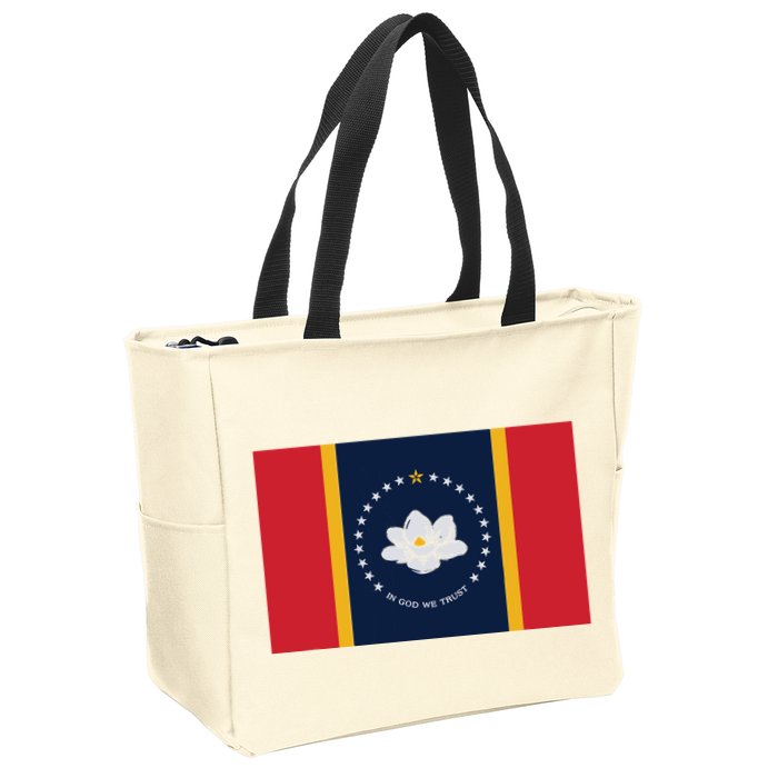 New Mississippi Flag In God We Trust Magnolia Zip Tote Bag