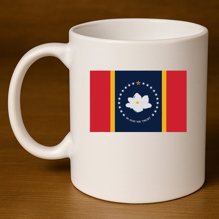 New Mississippi Flag In God We Trust Magnolia 11oz C Handle Ceramic Mug