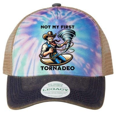 Not My First Tornadeo Funny Tornado Chaser Cowboy And Lasso Legacy Tie Dye Trucker Hat