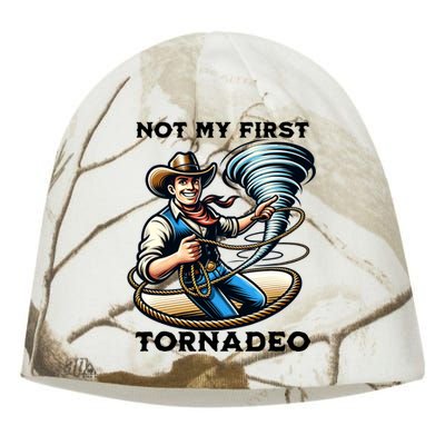 Not My First Tornadeo Funny Tornado Chaser Cowboy And Lasso Kati - Camo Knit Beanie