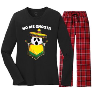 No Me Ghosta Gusta Funny Mexican Halloween Women's Long Sleeve Flannel Pajama Set 