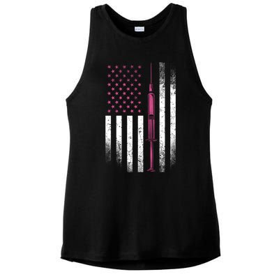 Nurse Meaningful Gift Vintage American Flag Needle Addiction Ladies PosiCharge Tri-Blend Wicking Tank