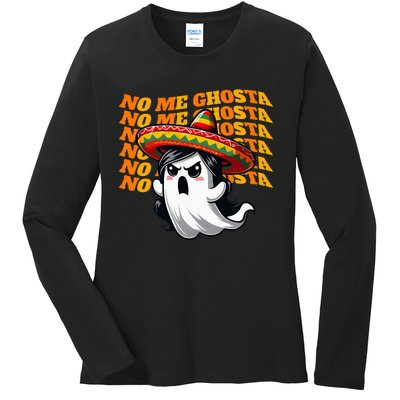 No Me Ghosta Funny Mexican Halloween Ghost Ladies Long Sleeve Shirt