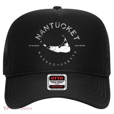 Nantucket Massachusetts Graphic High Crown Mesh Back Trucker Hat