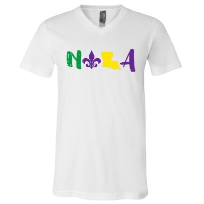 Nola Mardi Gras Jester New Orleans Louisiana Carnival Gift V-Neck T-Shirt