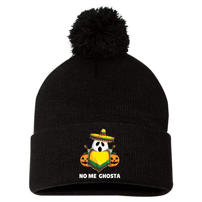 No Me Ghosta Gusta Funny Mexican Halloween Ghost Boo Pom Pom 12in Knit Beanie