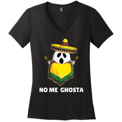 No Me Ghosta Gusta Funny Mexican Halloween Ghost Boo Women's V-Neck T-Shirt