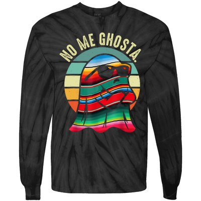 No Me Ghosta Funny Mexican Halloween Cute Ghost Vintage Tie-Dye Long Sleeve Shirt