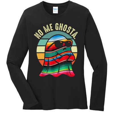 No Me Ghosta Funny Mexican Halloween Cute Ghost Vintage Ladies Long Sleeve Shirt