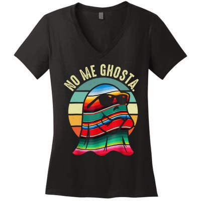 No Me Ghosta Funny Mexican Halloween Cute Ghost Vintage Women's V-Neck T-Shirt