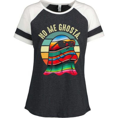 No Me Ghosta Funny Mexican Halloween Cute Ghost Vintage Enza Ladies Jersey Colorblock Tee