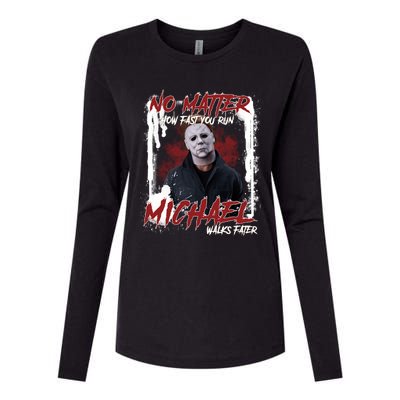 No Matter How Fast You Run Michael Walks Faster Horror Character Halloween Womens Cotton Relaxed Long Sleeve T-Shirt