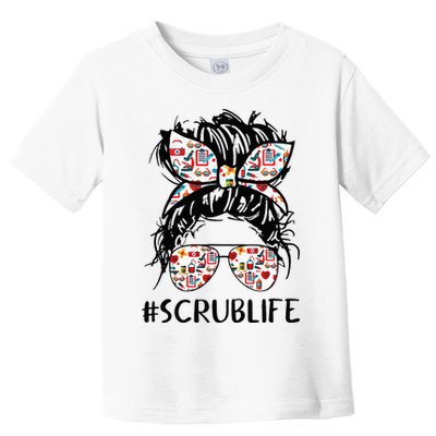 Nursing Messy Hair Woman Bun Stethoscope Scrub Life Nurse Toddler T-Shirt