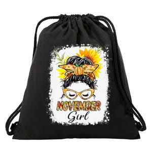 November Messy Hair Bun Sunglasses Lady Birthday Drawstring Bag