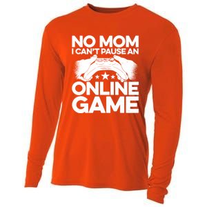 No Mom I Cant Pause An Online Game Video Gamer Geek Pc Nerd Gift Cooling Performance Long Sleeve Crew