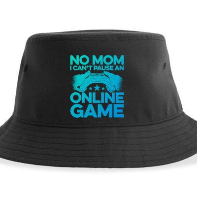 No Mom I Cant Pause An Online Game Video Gamer Geek Pc Nerd Gift Sustainable Bucket Hat